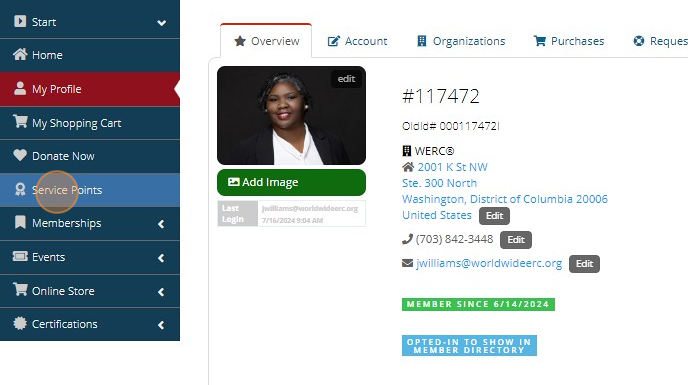 Access Service Points on Worldwide ERC Portal - Step 2