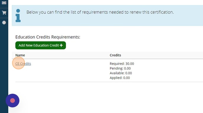 View and Manage CE Credits for Individual Certification - Step 2